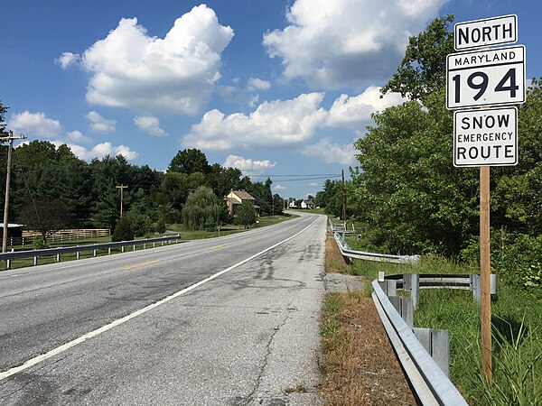 View north along MD 194 just after entering Carroll County