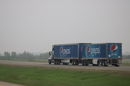A double semi-trailer on Alberta Highway 2
