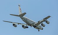 A US Air Force RC-135W Rivet Joint on final apparoach to Kadena Air Base in Okinawa, Japan.