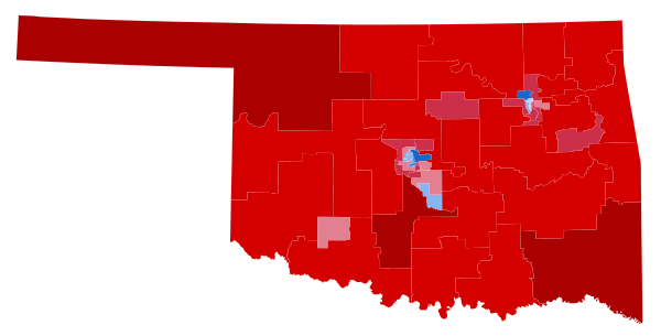 2020 United States presidential election in Oklahoma results map by state senate district.svg