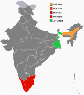 2021 Indian election Result Colour Map 2021 Indian States Legislative assembly elections.png