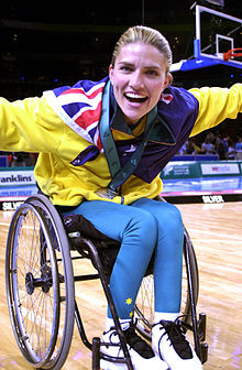 291000 - Wheelchair basketball Lisa O'Nion post game silver medal - 3b - 2000 Sydney medal photo.jpg