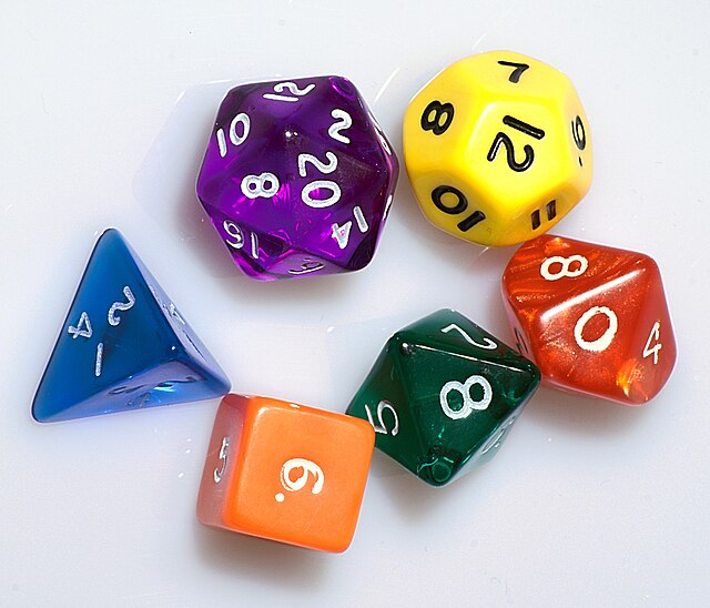 Role-playing games often use polyhedral dice to resolve game actions.