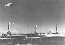 Three 451st Strategic Missile Wing Titan I missiles on alert about 1962 724 SMS 3 Titan I Missiles Site A 1962.jpg
