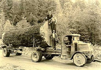 A 9-ft log, scaling over 7,000 board-ft of timber, c. 1937 A large log of Douglas fir going to market. This log is over 9 ft. in diameter and scales 7000 board ft of timber. There is (62325581e6a34599a6accfaf298a2985).jpg