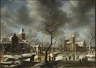 Landscape with ice-skaters