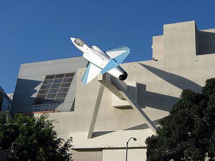 Former California Aerospace Museum (now closed) was designed by Frank Gehry, and displayed a Lockheed F-104 Starfighter