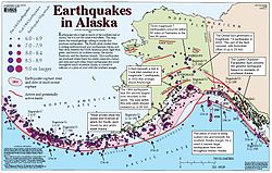 The Aleutian-Alaska megathrust, source of the 1585 earthquake and tsunami Alaska earthquakes.jpg