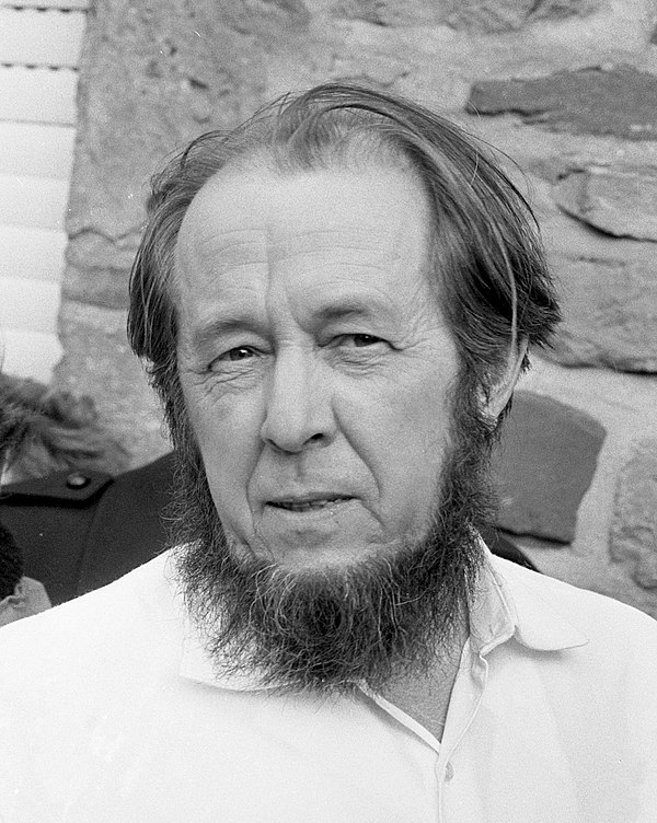 Alexsandr Solzhenitsyn in 1974; a Russian writer, Soviet dissident and author of the acclaimed series The Gulag Archipelago, which documents forced pe