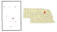Antelope County Nebraska Obszary włączone i nieposiadające osobowości prawnej Neligh Highlighted.svg
