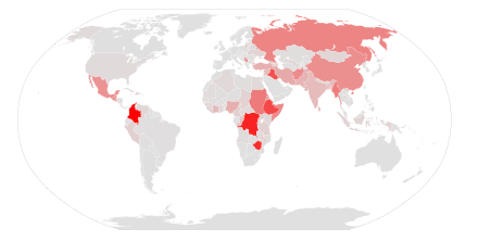 Asylum seekers by country of origin in 2009. .mw-parser-output .legend{page-break-inside:avoid;break-inside:avoid-column}.mw-parser-output .legend-color{display:inline-block;min-width:1.25em;height:1.25em;line-height:1.25;margin:1px 0;text-align:center;border:1px solid black;background-color:transparent;color:black}.mw-parser-output .legend-text{}  40,000 asylum seekers   30,000 asylum seekers   20,000 asylum seekers   10,000 asylum seekers   <10,000 asylum seekers (or no data)
