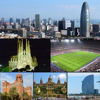 Barcelona: "22@" business district, Sagrada Familia, Camp Nou stadium, The Castle of the Three Dragons, Palau Nacional, W Barcelona hotel Barcelona collage.JPG