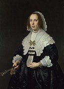 Bartholomeus van der helst the Portrait of a lady in black satin dengan fan.jpg