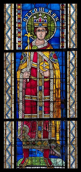 12C stained glass depiction of Otto III, Strasbourg Cathedral