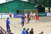 Deutsch: Beachhandball Europameisterschaften 2019 (Beach handball Euro); Tag 3: 4. Juli 2019 – Männer, Hauptrunde Gruppe II, Frankreich-Kroatien 0:2 (16:24, 10:27) English: Beach handball Euro; Day 3: 4 July 2019 – Men Main Round Group II – France-Croatia 0:2 (16:24, 10:27)