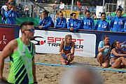 Deutsch: Beachhandball Europameisterschaften 2019 (Beach handball Euro); Tag 2: 3. Juli 2019 – Frauen, Vorrunde Gruppe A, Kroatien-Rumänien 2:0 (16:11, 11:8) English: Beach handball Euro; Day 2: 3 July 2019 – Women Preliminary Round Group A – Croatia-Romania 2:0 (16:11, 11:8)