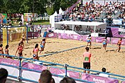 Deutsch: Beachhandball bei den Olympischen Jugendspielen 2018; Tag 3, 9. Oktober 2018; Mädchen, Vorrunde, Gruppe A - Chinese Taipei (Taiwan)-Mauritius 2:0 English: Beach handball at the 2018 Summer Youth Olympics at 9 October 2018 – Girls Preliminary Round Group A‎ – Chinese Taipei-Mauritius 2:0