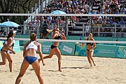 Deutsch: Beachvolleyball bei den Olympischen Jugendspielen 2018; Tag 11, 17. Oktober 2018; Jungen, Spiel um Platz 3 – USA (Devon Newberry/Lindsey Sparks)-Norwegen (Emilie Olimstad/Frida Berntsen) 1:2 (21–1/13–21/9–15) English: Beach volleyball at the 2018 Summer Youth Olympics at 17 October 2018 – Bronze Medal Match – USA (Devon Newberry/Lindsey Sparks)-Norway (Emilie Olimstad/Frida Berntsen) 1:2 (21–1/13–21/9–15)