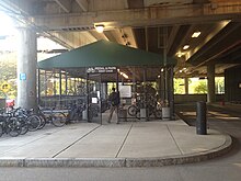 One of three Pedal and Park cages at Alewife station Bicycle cage at Alewife station, August 2014.jpg