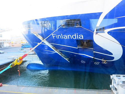 Ship Finlandia is waiting for departure to Helsinki in Tallinn Harbor