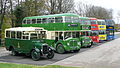 Preserved bus convoy line up organised to mark the relaunch of a bus route in Winchester