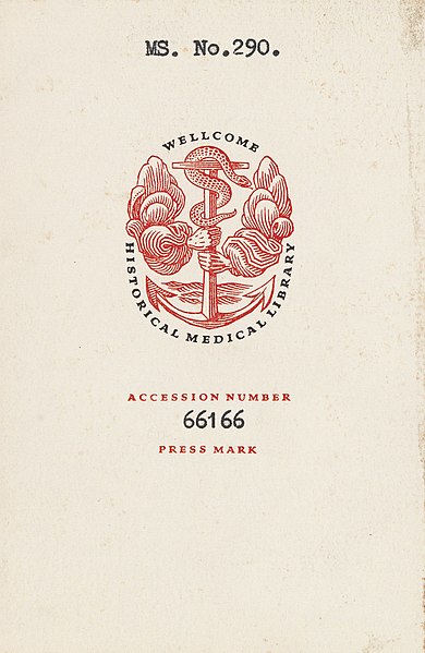 File:Bookplate, "Wellcome Historical Medical Library, accession number 66166, press mark" from - Pseudo-Galen, Claudius, 131-201 (MS.290) Wellcome L0073853 (cropped).jpg