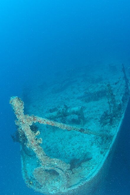 The bow of the Spiegel Grove, a ship sunk as an artificial reef