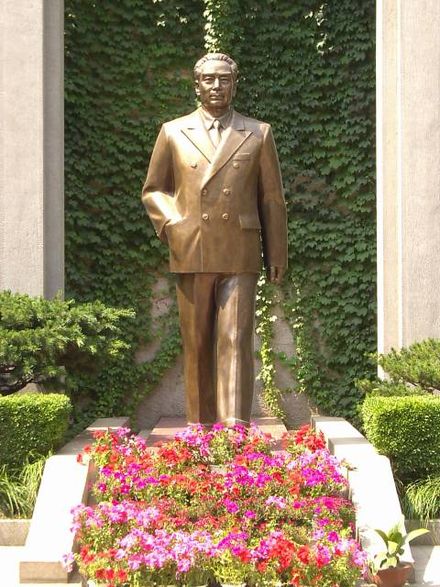 A bronze statue of Zhou in Nanjing, wearing a Western suit (something he never wore after his youth)