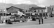 A Raupenschlepper Ost pulling 105 mm howitzer in Skanderbeg Square, Tirana, the capital of Albania, after taking over the city from the Italians, September 1943. Bundesarchiv Bild 101I-049-1603-31, Jugoslawien, Raupenschlepper Ost mit Geschutz.2.jpg