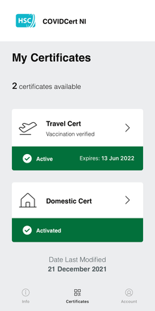 The COVIDCert NI app which is used for proof of vaccination COVIDCert NI.png