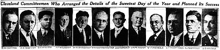 The 12 Cleveland committeemen who planned Cleveland's Sweetest Day, as published in The Cleveland Plain Dealer on October 8, 1922. Candymakers Who Founded Sweetest Day in Cleveland.jpg