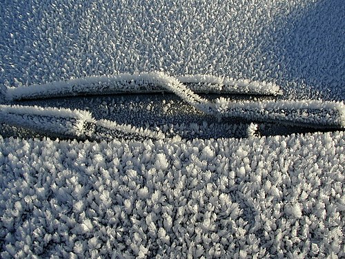 Early morning frost on car wipers, windscreen and hood, Juneau - Southeast Alaska. (before Climate Change?)