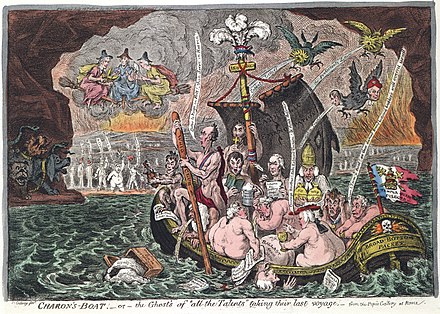 In Charon's Boat (1807), James Gillray caricatured the fall of the Whig administration, with Howick taking the role of Charon rowing the boat.