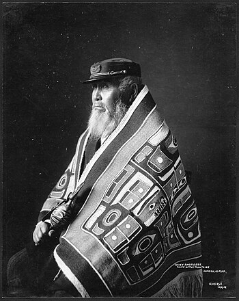 Chief Anotklosh (Taku) wearing a Chilkat blanket, Juneau, Alaska, ca. 1913