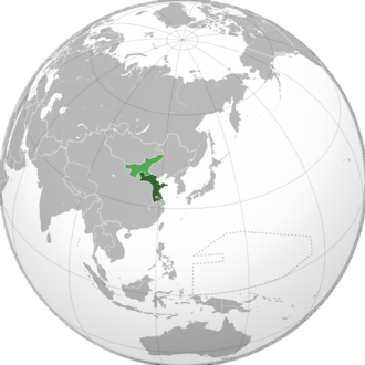 Map of the Republic of China that was controlled by the reorganized national government in 1939 (dark green) Mengjiang was incorporated in 1940 (light green) China-nanjing.png