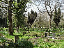 The church has a large, secluded graveyard. Church-in-the-Wood, Hollington, Hastings (Churchyard).jpg