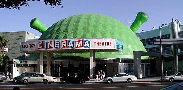 The Cinerama Dome, decorated for Shrek 2