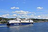 Ferry from Kiel approaching Oslo through the narrow section of Oslofjord.