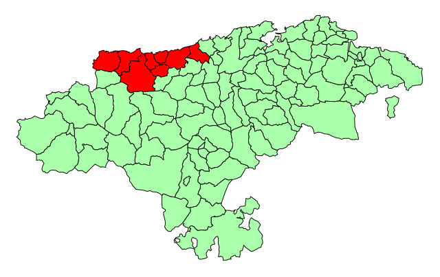 Localização da comarca da Costa Ocidental na Cantábria