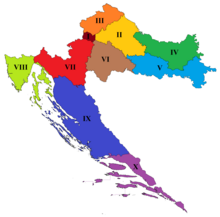 Geographic electoral districts (I-X) Croatian Parliament electoral districts before 2023.png