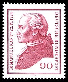West German postage stamp, 1974, commemorating the 250th anniversary of Kant's birth DBP - 250 Jahre Immanuel Kant - 90 Pfennig - 1974.jpg