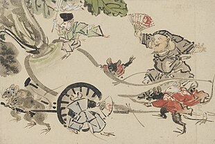 Daikokuten with rats pulling a radish mikoshi, by Kawanabe Kyōsai