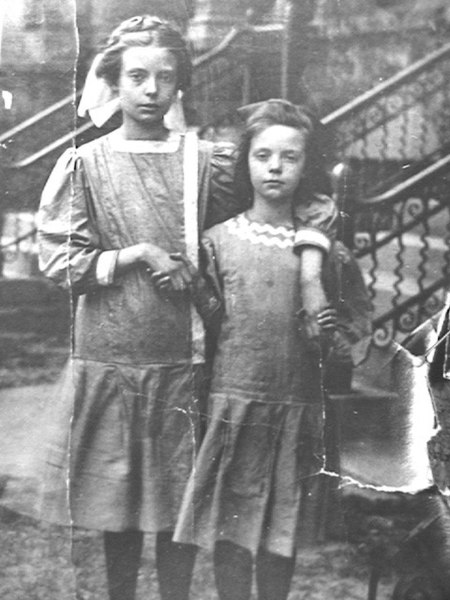 Dorothy Day and sister Della outside the Episcopal Church of Our Saviour, Chicago, circa 1910.