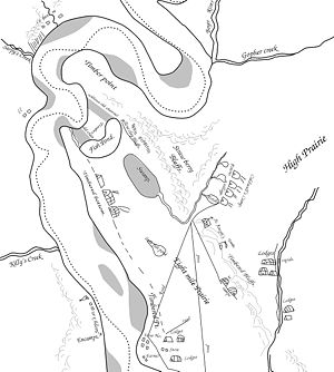 Pierre-Jean De Smet's map of the Council Bluffs, Iowa area (1839), showing Native American villages and early American settlement. De Smet Council Bluffs.jpg