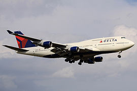 Boeing 747-400 arriving at Narita International Airport in Tokyo.