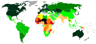 World map showing the Education Index of 2007/2008