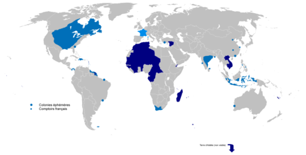 Map of the first (light blue) and second (dark blue) French colonial empires