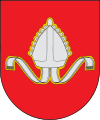 Escudo de armas del antiguo municipio de Sant Serni. De gules, una mitra de ovispo de plata fileteada de oro.