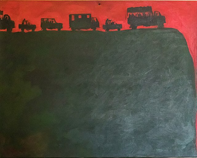 One sketch in the Red Terror Martyrs' Museum showing military convoys of the Derg driving into the gorge