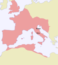 Extensión del Imperio Romano de Occidente hacia el 395.
